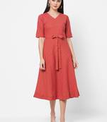 Peach woven cotton long-dresses