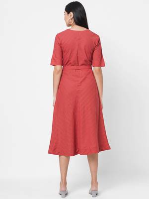 Peach woven cotton long-dresses 2