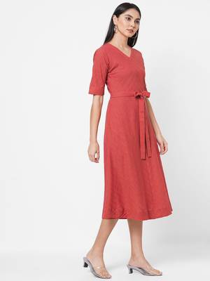 Peach woven cotton long-dresses 3