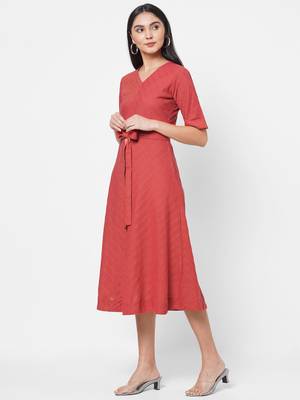 Peach woven cotton long-dresses 4