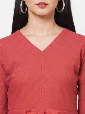 Peach woven cotton long-dresses 5