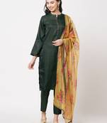 Green printed silk ethnic-kurtis