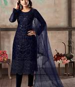 Navy-blue embroidered net salwar