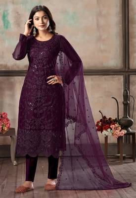 Purple embroidered net salwar 1