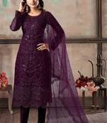 Purple embroidered net salwar