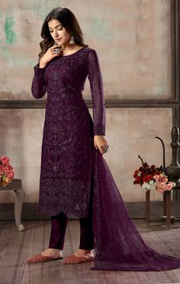Purple embroidered net salwar 2