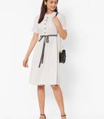 White woven cotton long-dresses