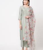 Grey embroidered silk ethnic-kurtis