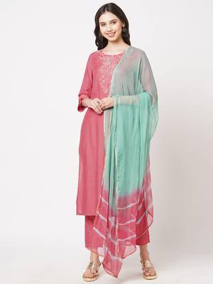 Pink embroidered viscose ethnic-kurtis 1