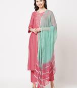 Pink embroidered viscose ethnic-kurtis
