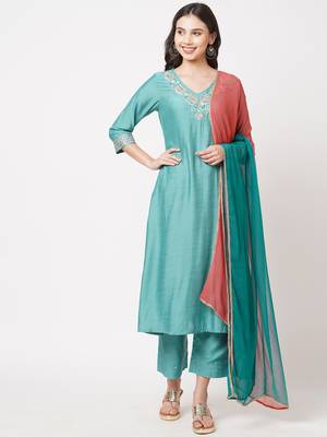 Blue embroidered viscose ethnic-kurtis 1