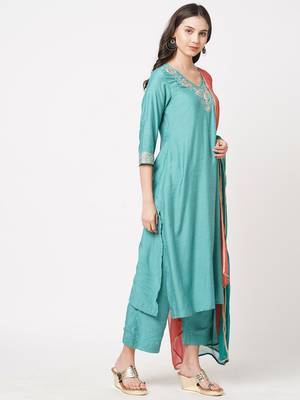 Blue embroidered viscose ethnic-kurtis 3