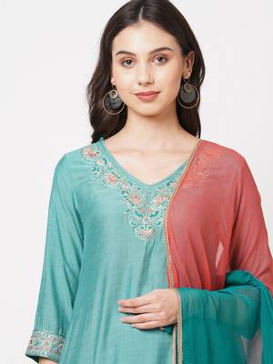 Blue embroidered viscose ethnic-kurtis 5