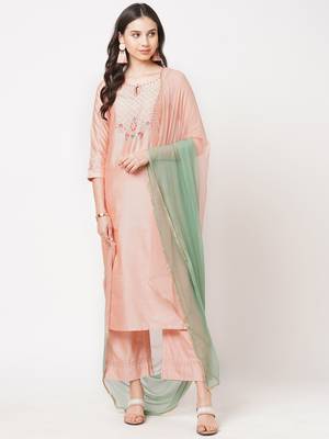 Peach embroidered viscose ethnic-kurtis 1