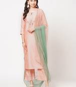 Peach embroidered viscose ethnic-kurtis
