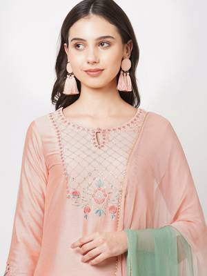 Peach embroidered viscose ethnic-kurtis 5