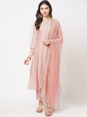 Light-pink embroidered viscose ethnic-kurtis 1