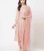 Light-pink embroidered viscose ethnic-kurtis