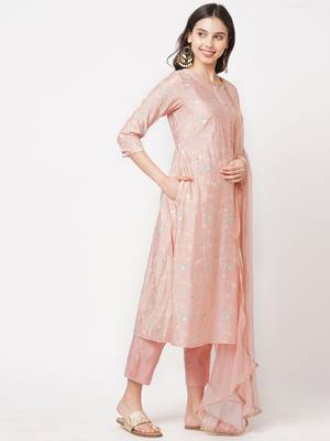 Light-pink embroidered viscose ethnic-kurtis 3