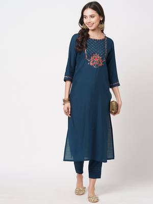 Blue embroidered silk ethnic-kurtis 1