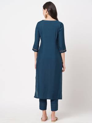 Blue embroidered silk ethnic-kurtis 2