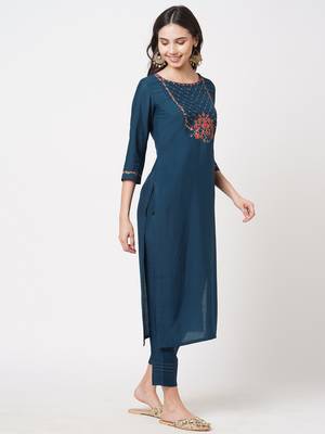 Blue embroidered silk ethnic-kurtis 3