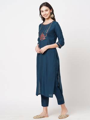 Blue embroidered silk ethnic-kurtis 4