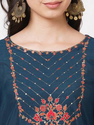 Blue embroidered silk ethnic-kurtis 5