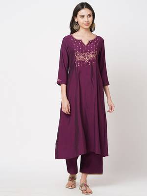 Purple embroidered silk ethnic-kurtis 1