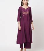 Purple embroidered silk ethnic-kurtis
