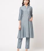 Blue embroidered viscose ethnic-kurtis