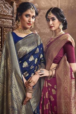 Blue woven cotton silk saree with blouse 2