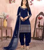 Navy-blue embroidered art silk salwar