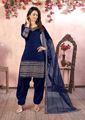 Navy-blue embroidered art silk salwar 2