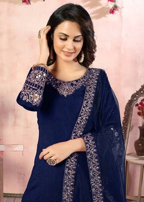 Navy-blue embroidered art silk salwar 3