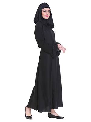 Black plain art silk abaya 2