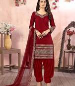 Red embroidered art silk salwar