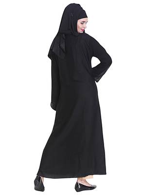 Black plain art silk abaya 4
