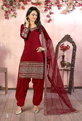 Red embroidered art silk salwar 2