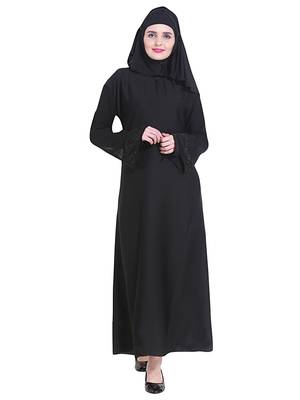Black plain art silk abaya 5