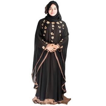 Black embroidered art silk abaya 1