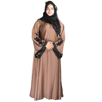 Beige embroidered art silk abaya 1