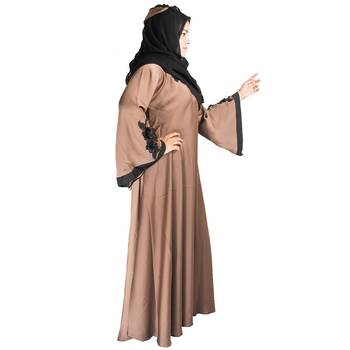 Beige embroidered art silk abaya 2
