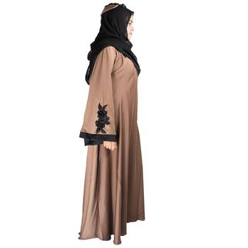 Beige embroidered art silk abaya 3