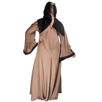Beige embroidered art silk abaya 4