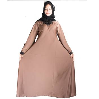 Beige embroidered art silk abaya 5