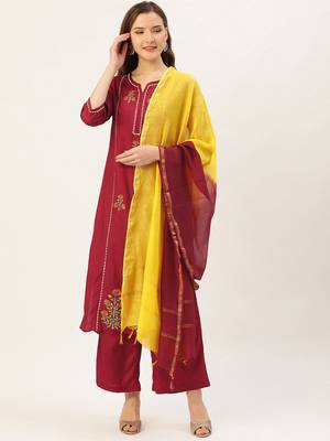 Maroon embroidered silk blend salwar 1