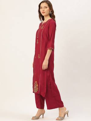 Maroon embroidered silk blend salwar 2