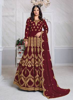 Maroon embroidered georgette salwar 1
