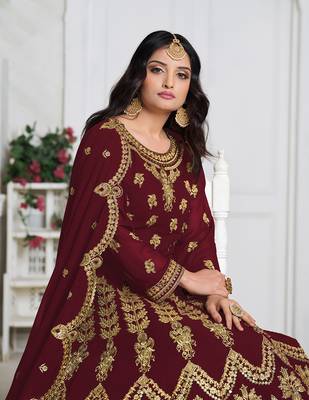 Maroon embroidered georgette salwar 3